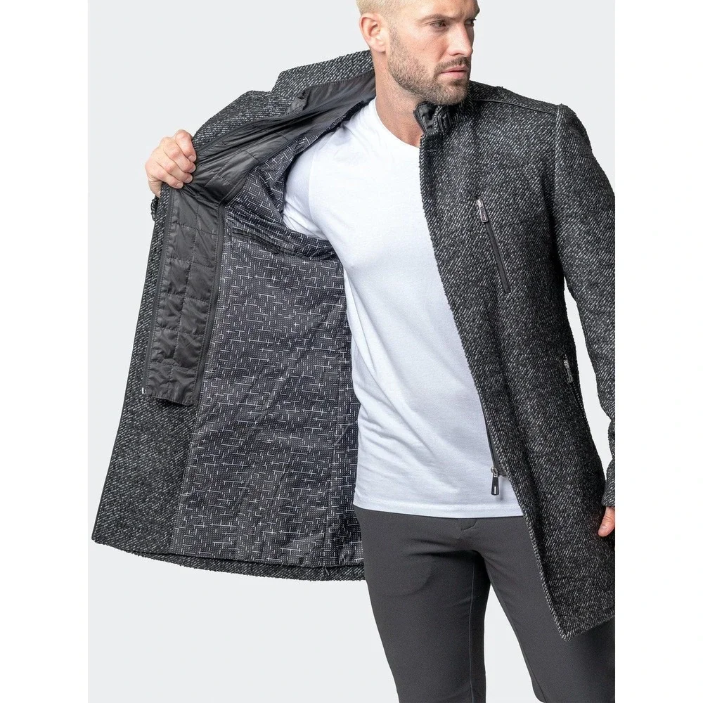 $798 MACEOO Men's Gray Plaid‎ Wool Warm Peacoat Size Small
